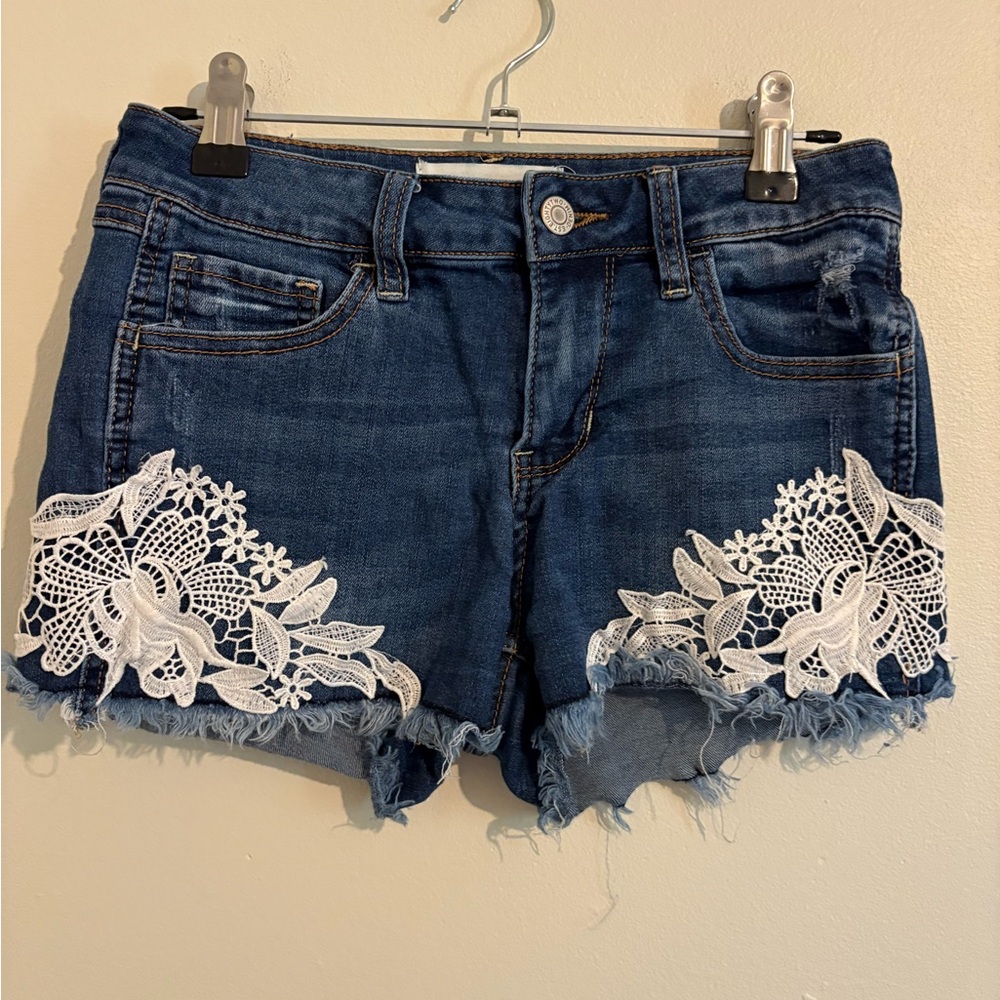 Denim Lace Trim Women's Shorts